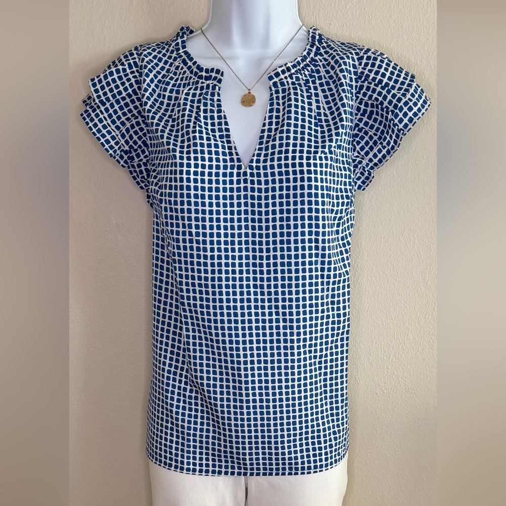 NWT Vineyard Vines Ruffle Sleeve Silky Popover Top